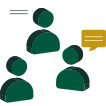 An illustration of three people with speech bubbles above them