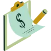 A clipboard icon with a dollar sign and pencil