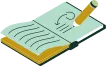 An illustration of an open notebook with notes and arrows inside