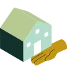 An illustration of a home in the palm of a person's hand