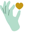 an icon of a hand holding a small gold heart between its finger and thumb