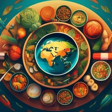 globe surrounded by various dishes/meals