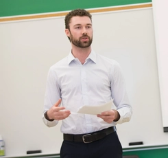 Student presenting research