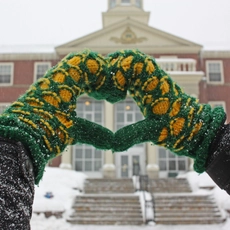 STU mittens in shape of a heart