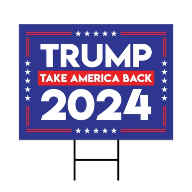 A lawn sign for the Trump campaign that reads 