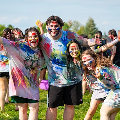 4 Students having fun at the paint fight