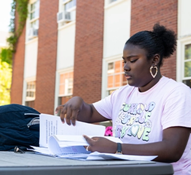 Student studying notes