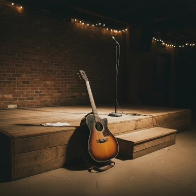 Guitar leaning on stage