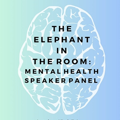 a photo of a brain with the world elephant in the room mental health speakers panel on it