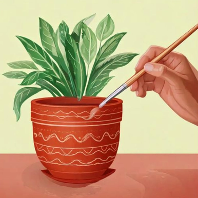 someone painting a plant pot