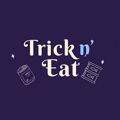 photo of purple background with Trick n Eat on it
