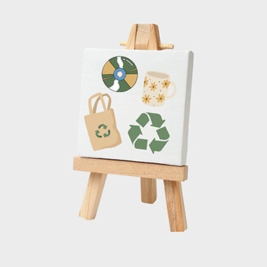Graphic of a easel with recycling signs on it