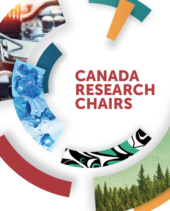 The words Canada Research Chairs in red surrounded by half circles with various patterns
