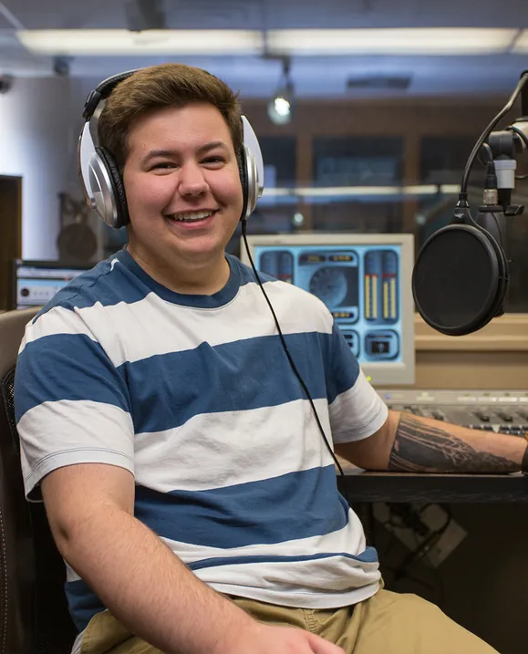 Student in recording booth