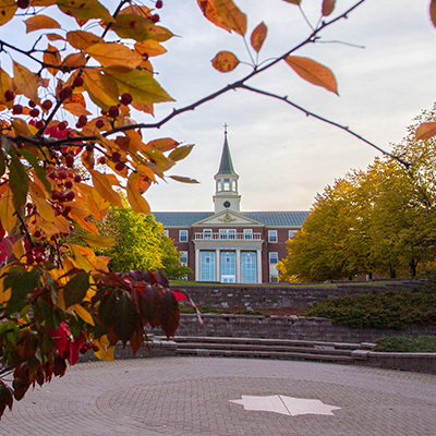 George Martin Hall surrounded by coloured leaves