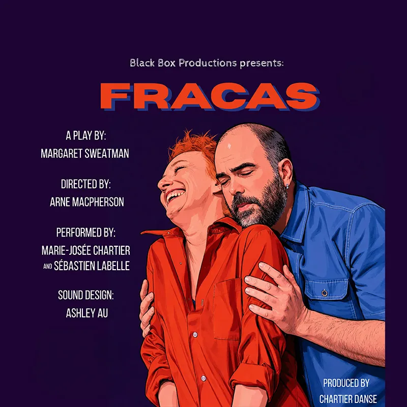 A poster with a man embracing a woman and the word 