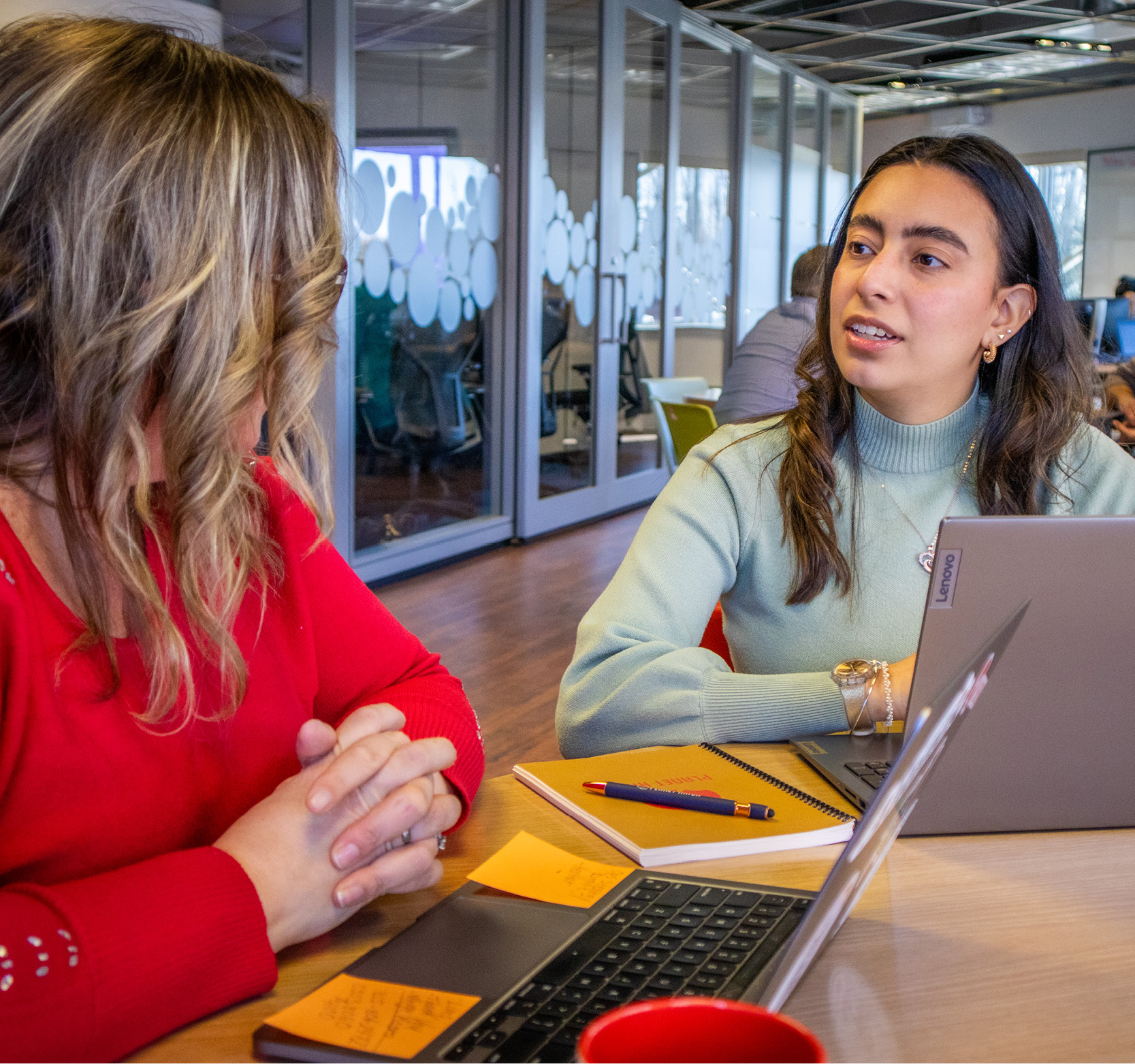 Student intern learning from mentor