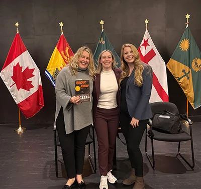 Photo at Karissa's Book Launch On Campus: From left to right: Elizabeth Fraser, Karissa Donkin (centre), Laura Brown.