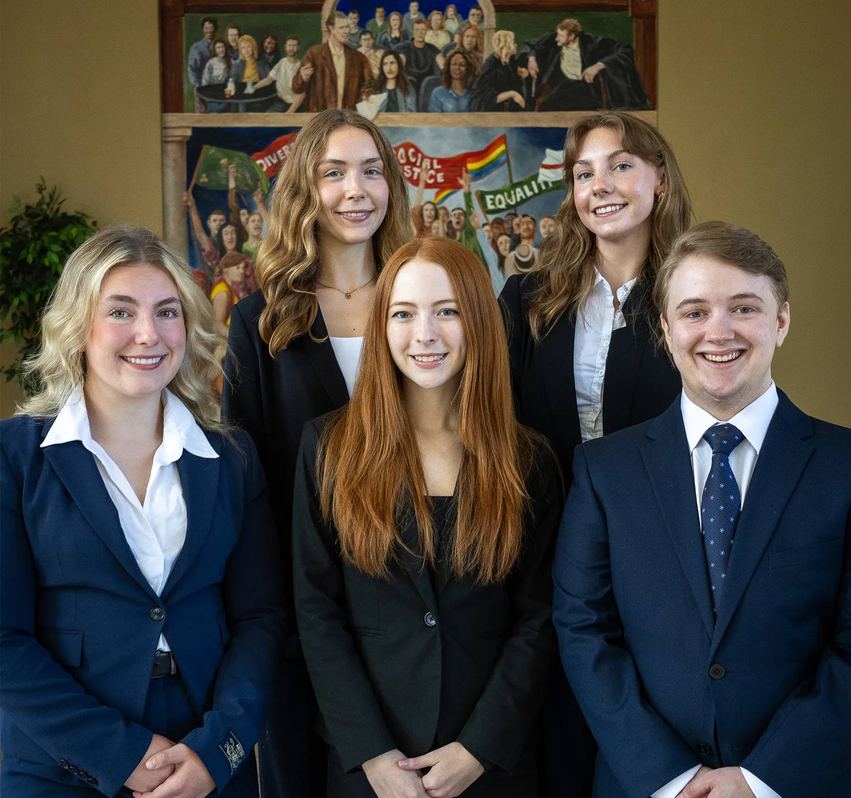 Aurora Sutton, Jazmyne Lebel, Sydney Gallibois, Edyn Clowater, and Alex Ryan in the Great Hall